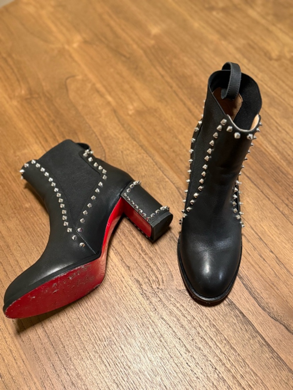 Christian Louboutin Leather Studded Ankle Boots Block Heel- size 39